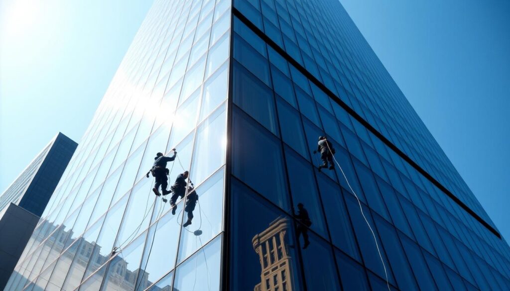 تقنيات تنظيف الواجهات الزجاجية